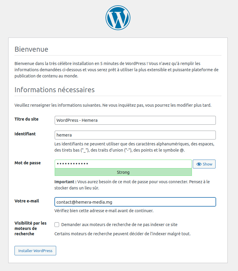 HemeraMediaConseil - Tutoriel WordPress - Installation (étape 3)