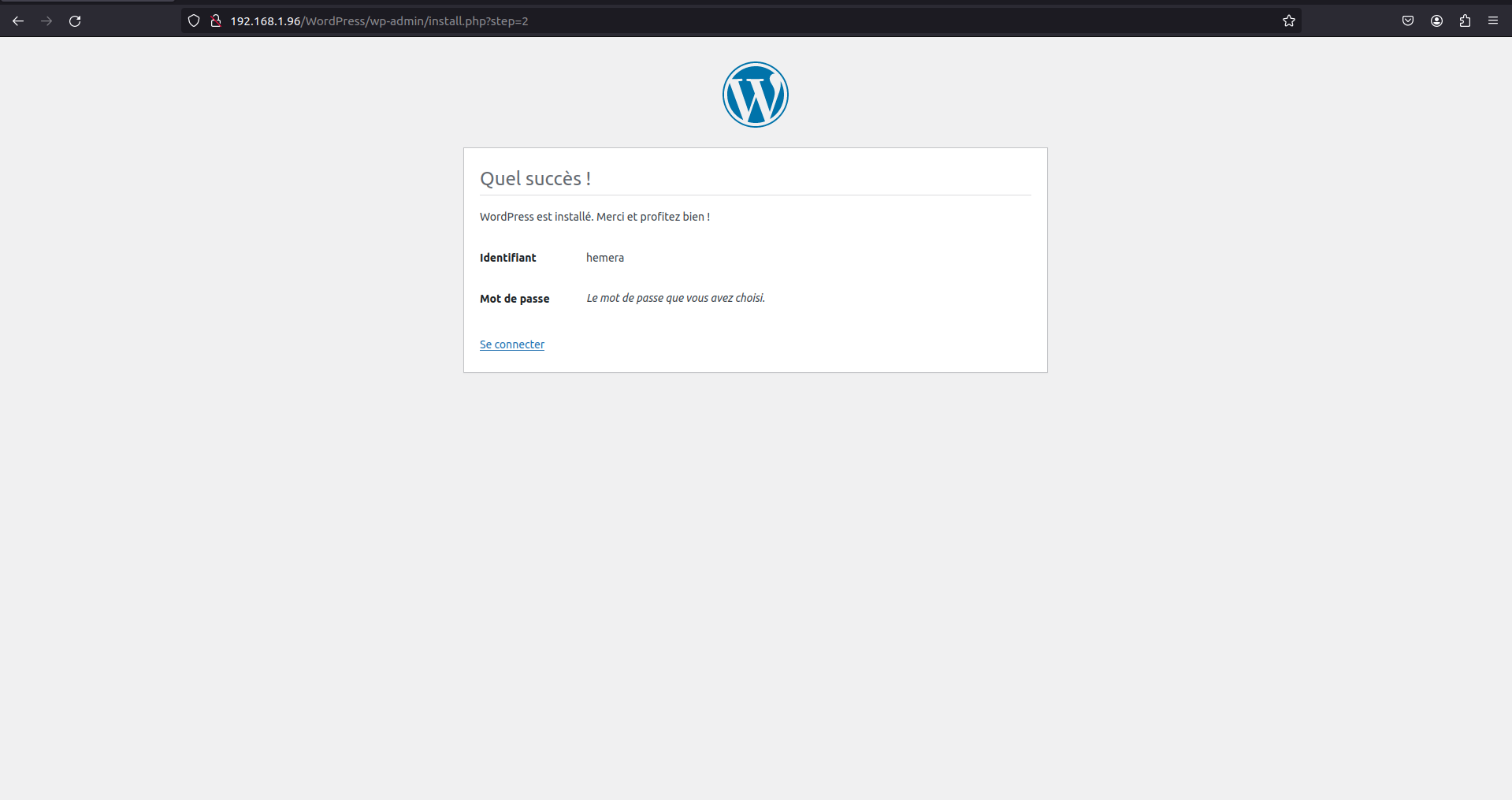 HemeraMediaConseil - Tutoriel WordPress - Installation réussie