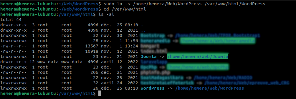 HemeraMediaConseil - Tutoriel WordPress - Liaison symbolique dans /var/www/html