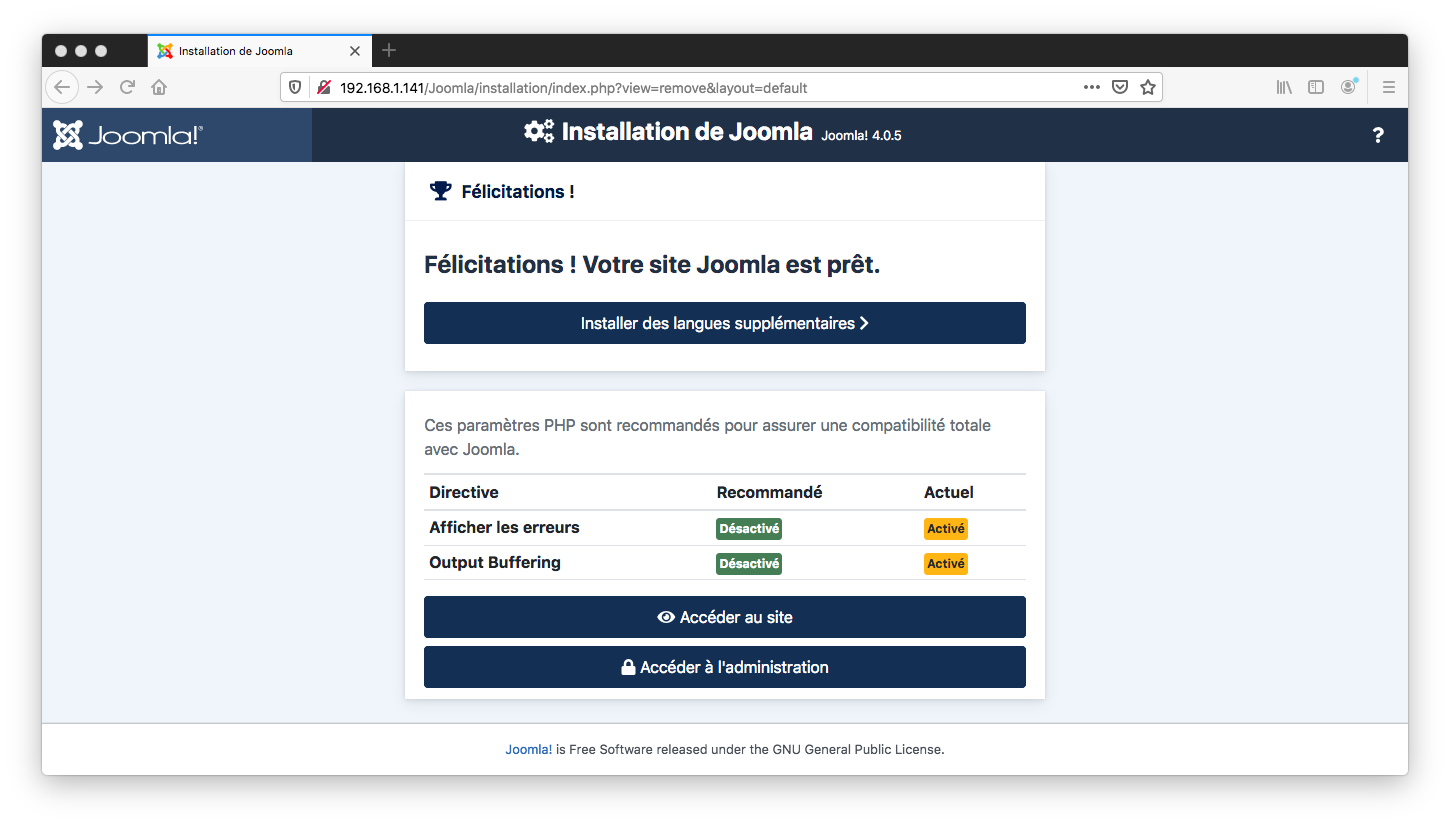 Joomla installé