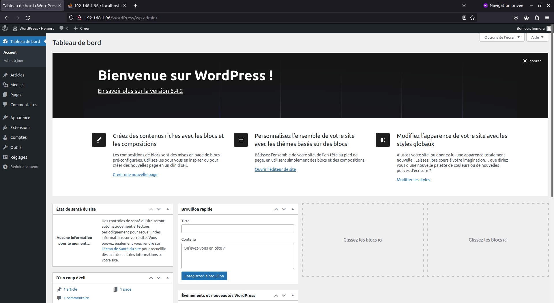 Interface d’administration WordPress