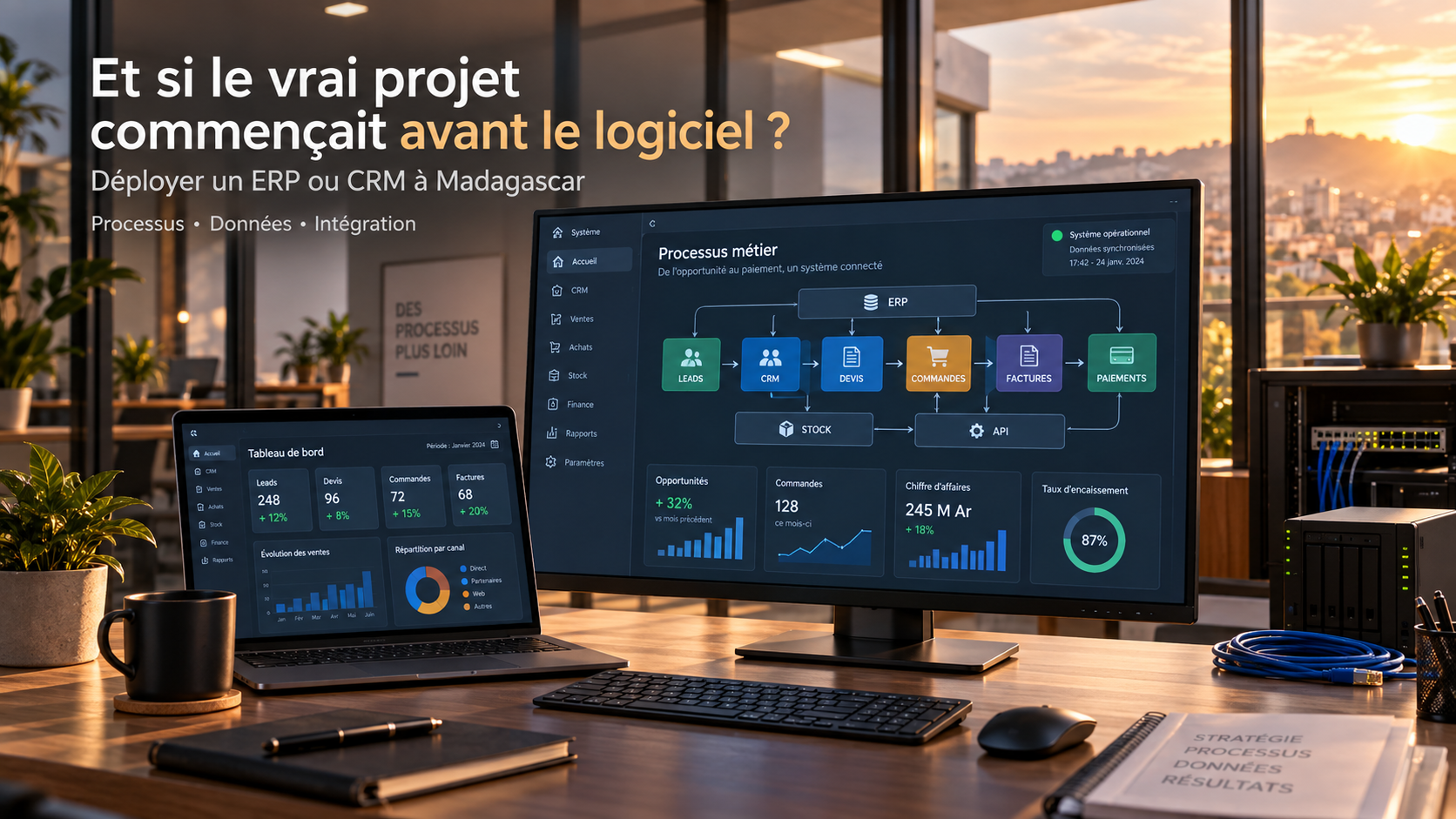 Déploiement ERP CRM à Madagascar avec processus métier, données, intégration et tableau de bord