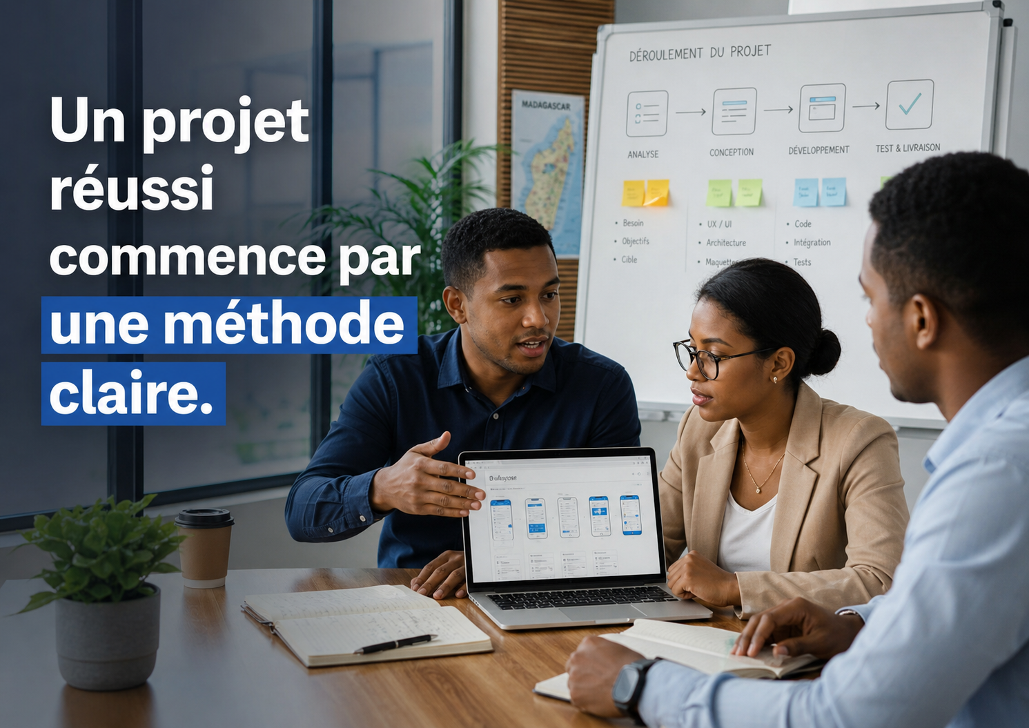 Processus de développement d’application web et mobile sur mesure à Madagascar avec équipe en collaboration
