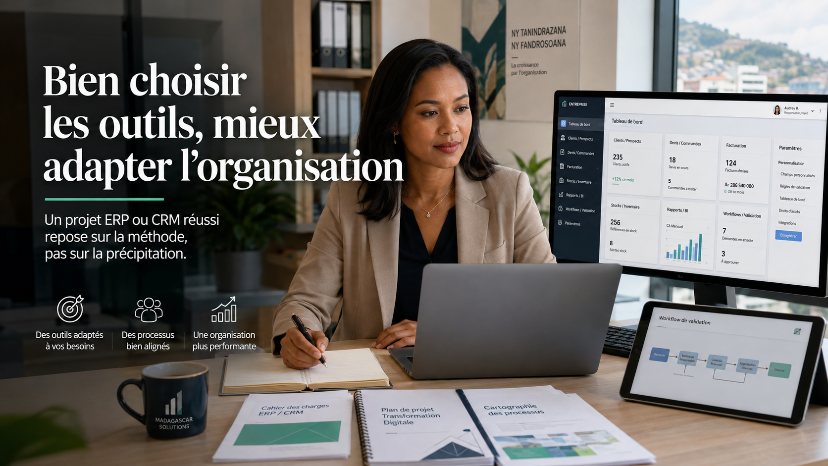 Responsable malgache pilotant un projet ERP CRM à Madagascar avec des outils adaptés, des processus structurés et un déploiement progressif